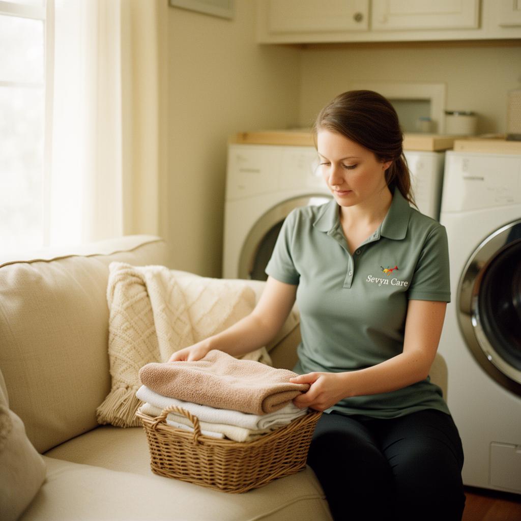 A caregiver and senior together in a warm, comforting moment