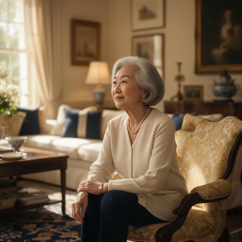 A reflective portrait of an older woman in soft light