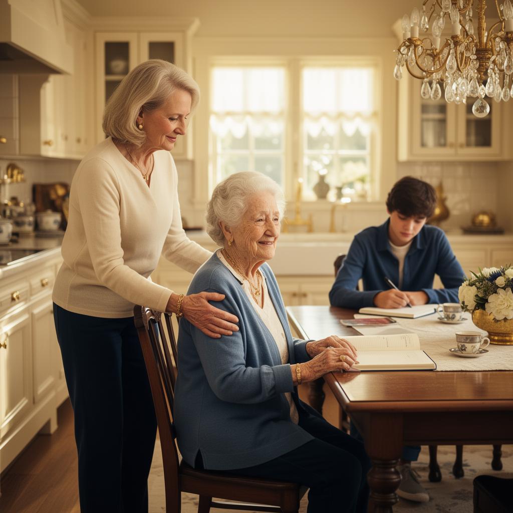 A multi-generational family gathered around a table